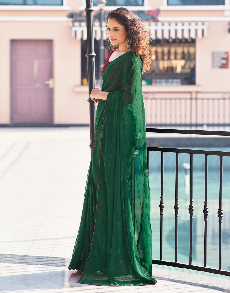 Dark Green Plain Georgette Saree