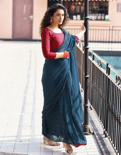 Dark Rama Blue Plain Georgette Saree