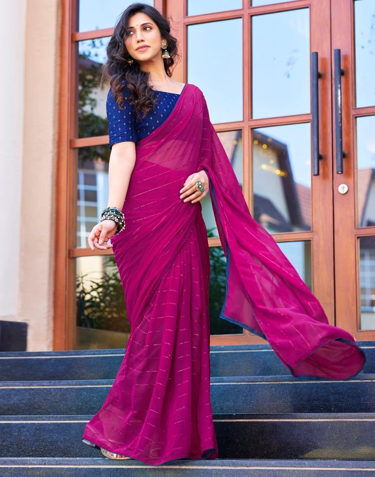 Rani Pink Plain Georgette Saree