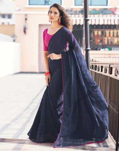 Navy Blue Plain Georgette Saree