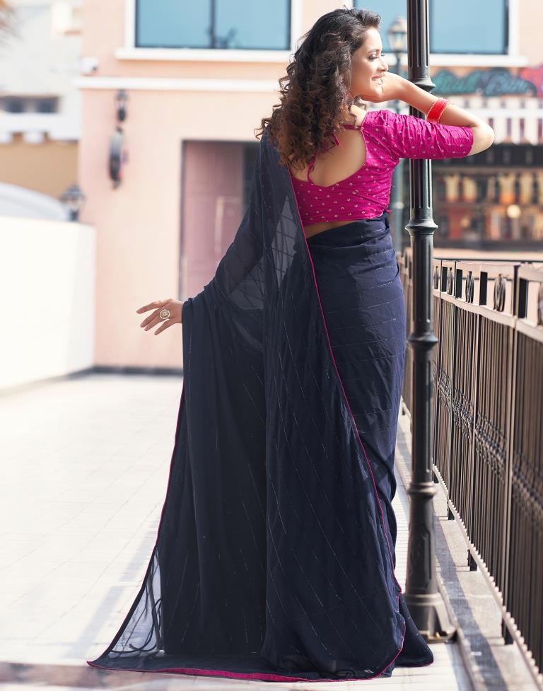 Navy Blue Plain Georgette Saree