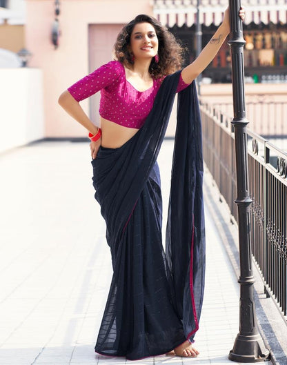 Navy Blue Plain Georgette Saree