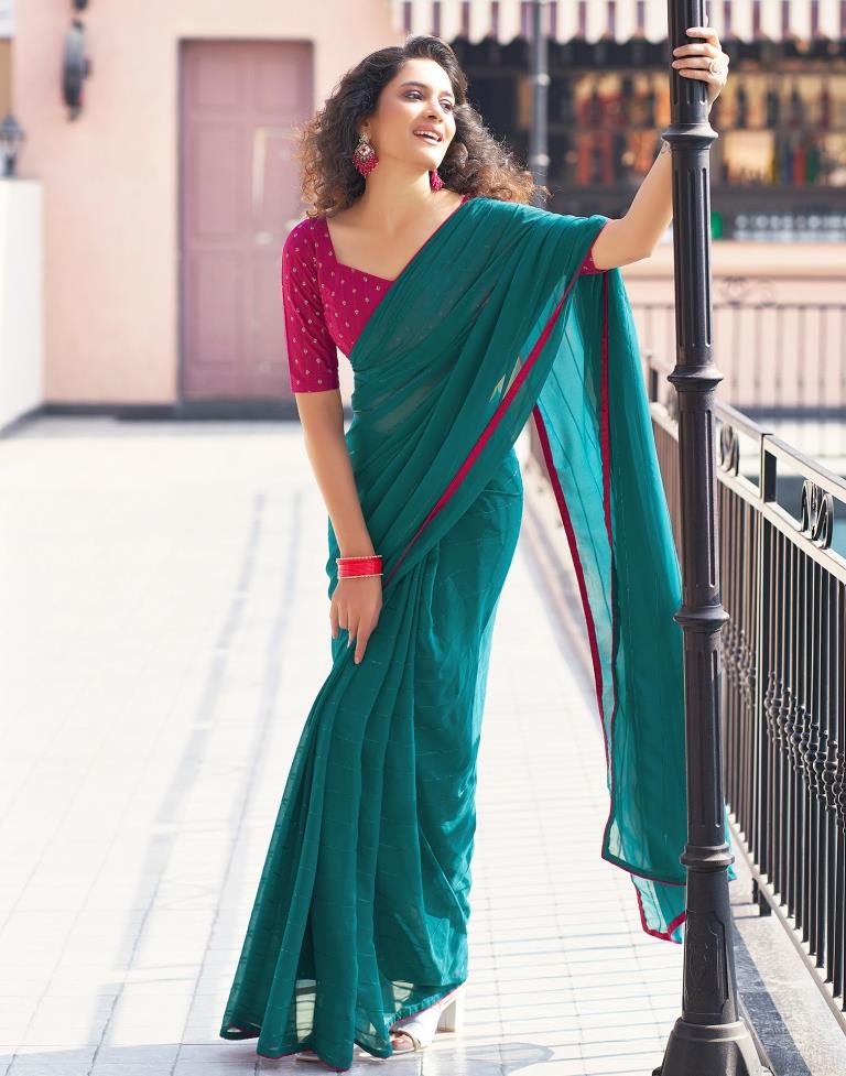 Rama Blue Plain Georgette Saree