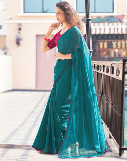 Rama Blue Plain Georgette Saree