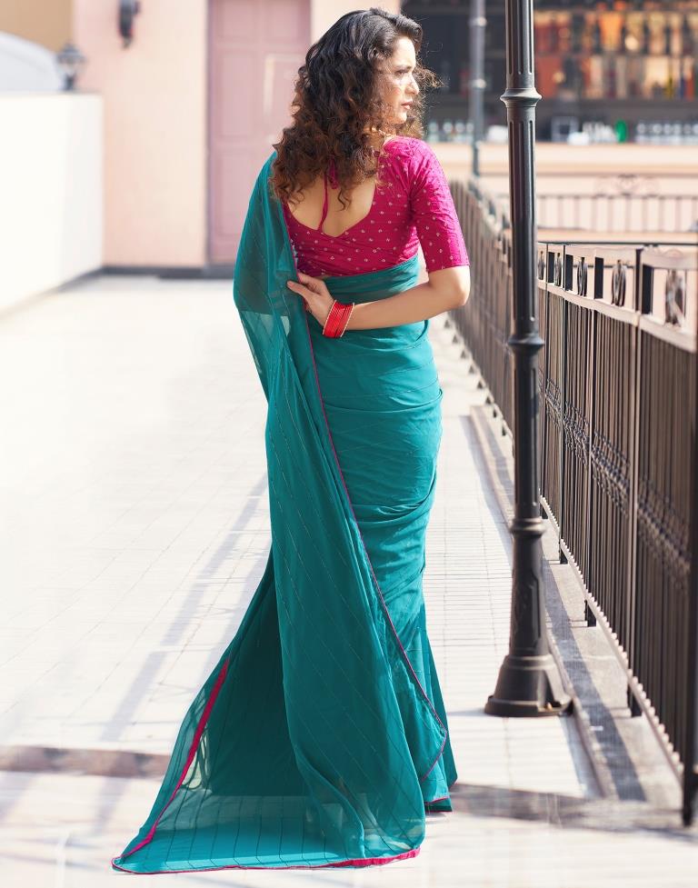 Rama Blue Plain Georgette Saree