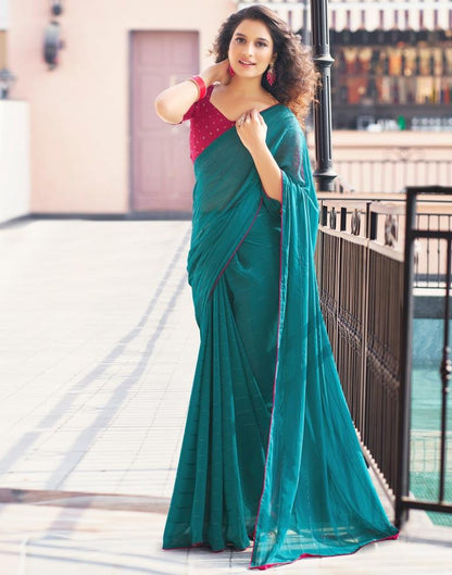 Rama Blue Plain Georgette Saree