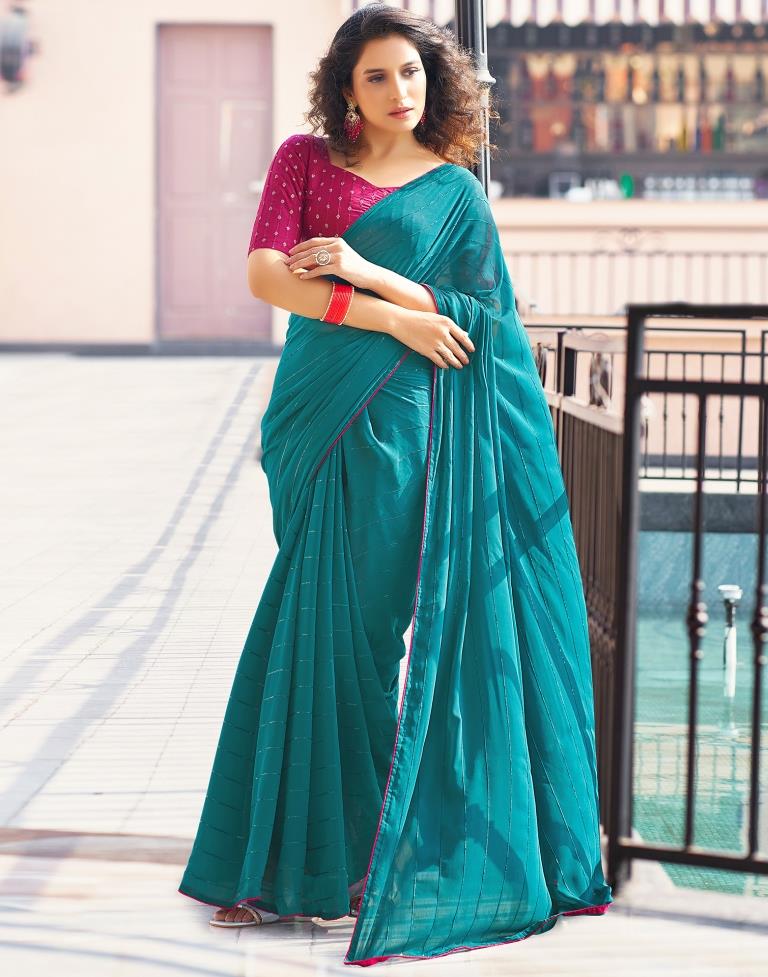 Rama Blue Plain Georgette Saree