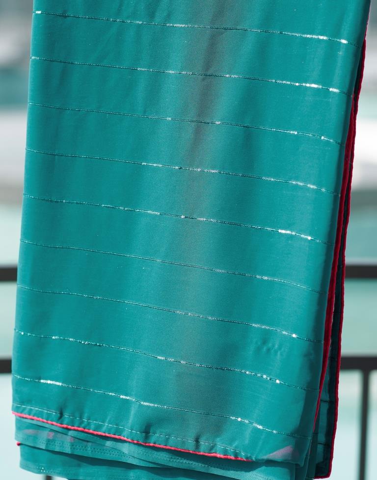 Rama Blue Plain Georgette Saree