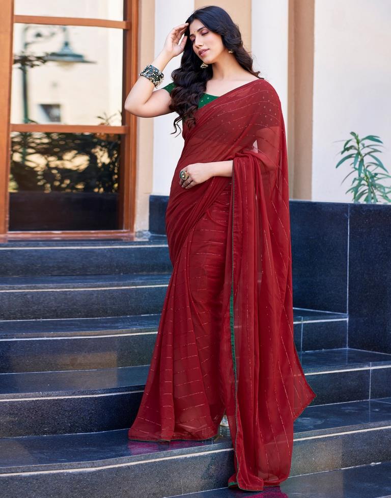 Maroon Plain Georgette Saree