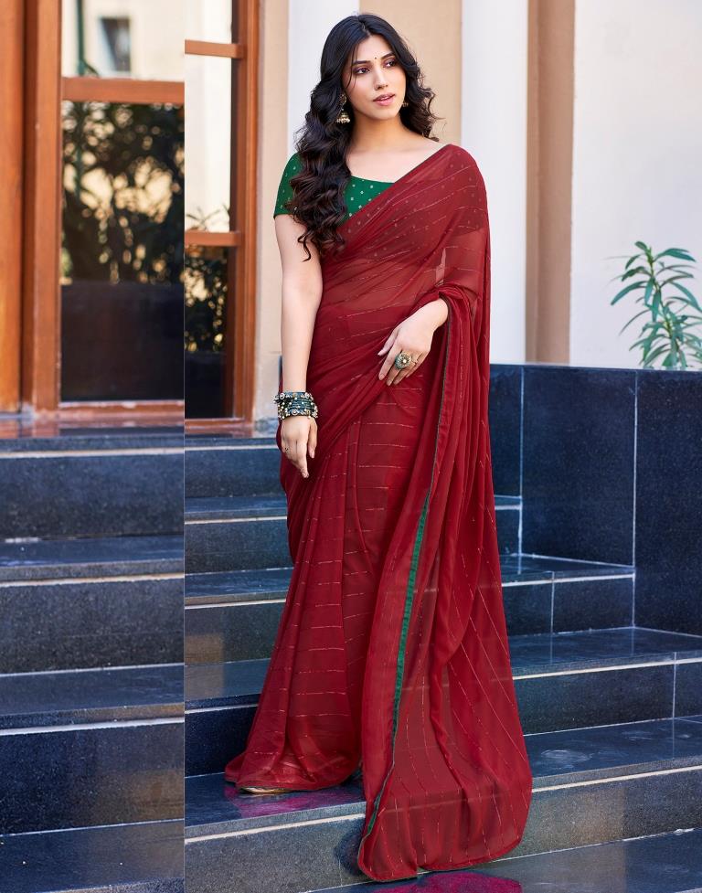 Maroon Plain Georgette Saree