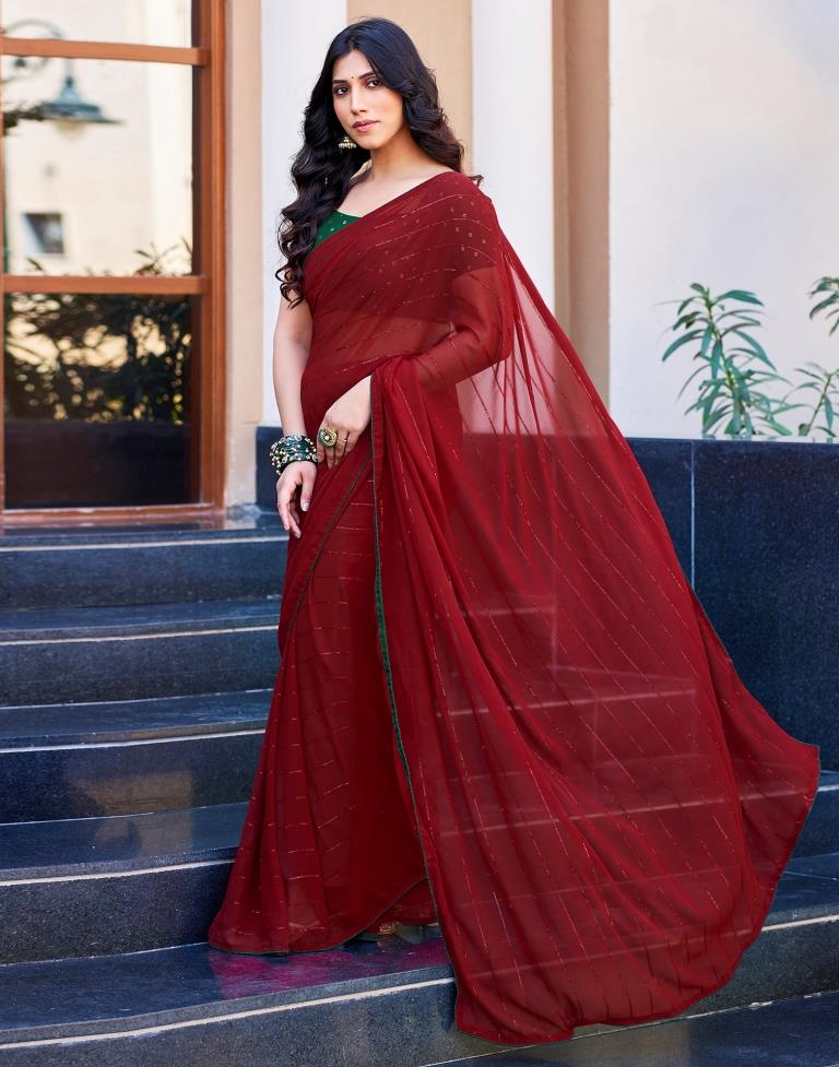 Maroon Plain Georgette Saree