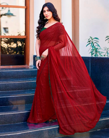 Maroon Plain Georgette Saree