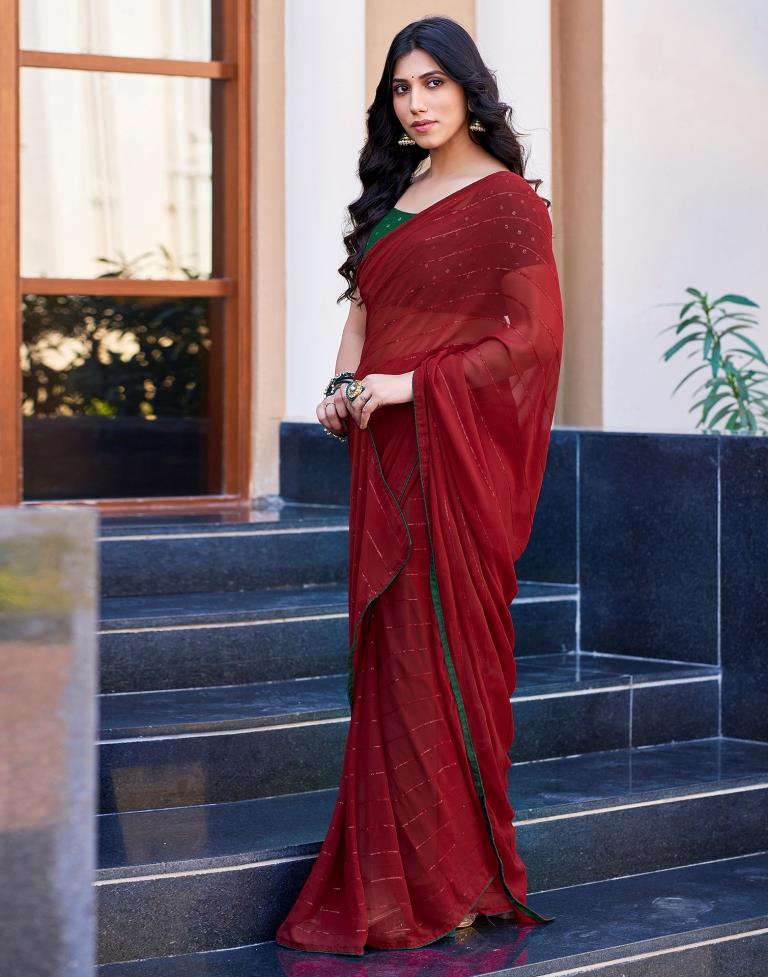 Maroon Plain Georgette Saree