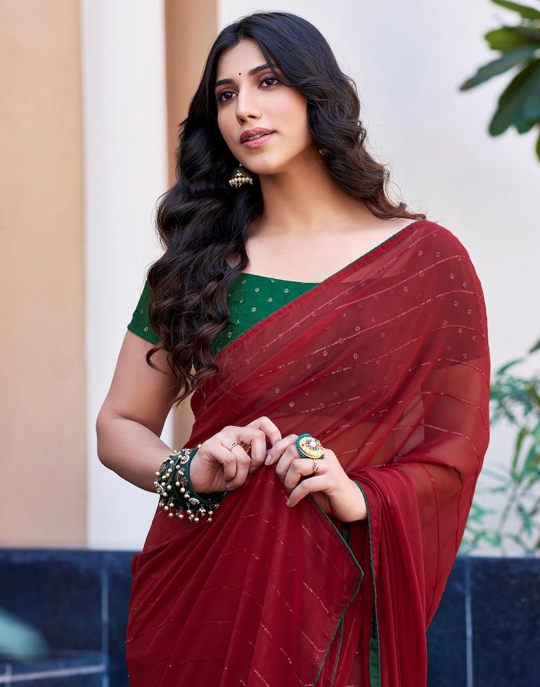 Maroon Plain Georgette Saree