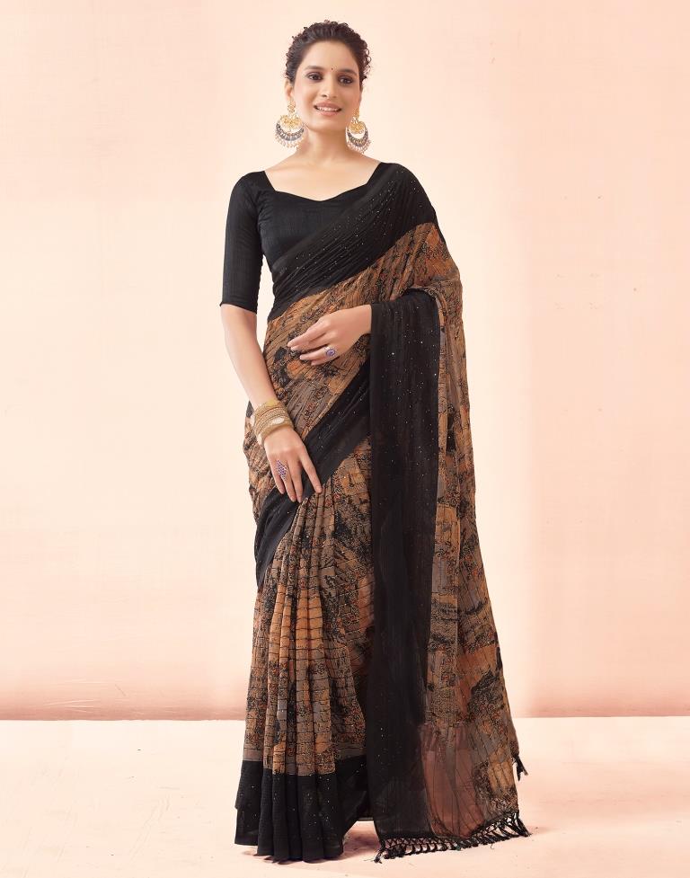 Black Printed Georgette Saree