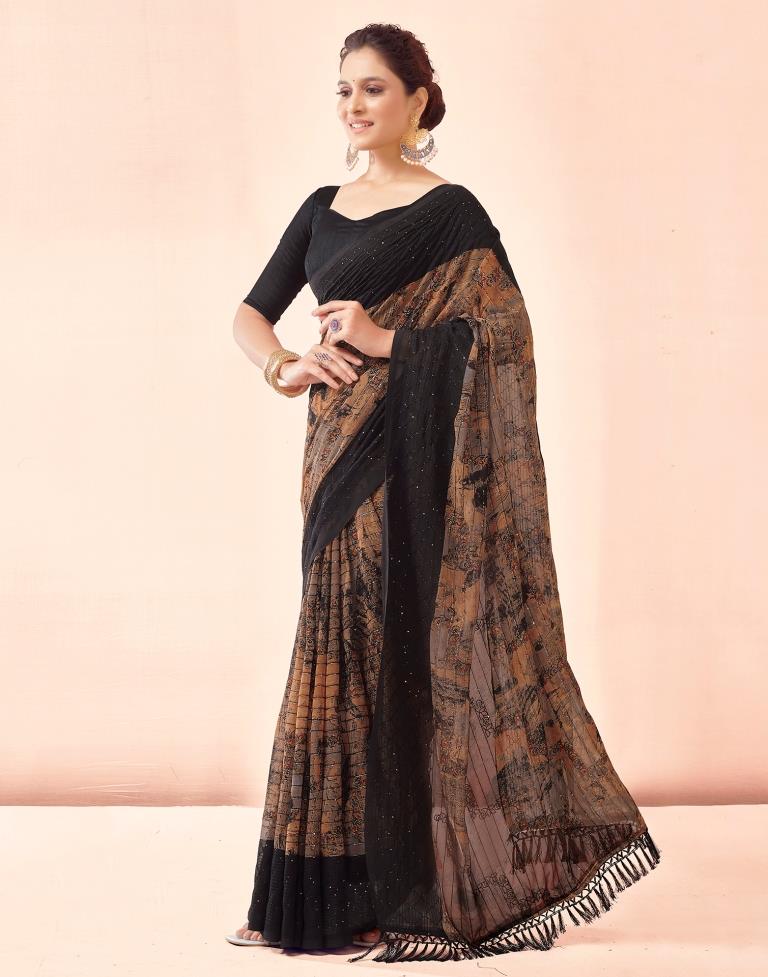 Black Printed Georgette Saree