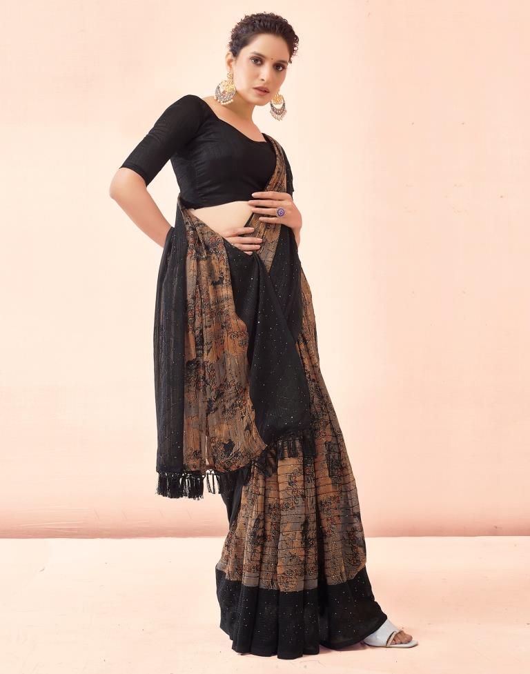 Black Printed Georgette Saree