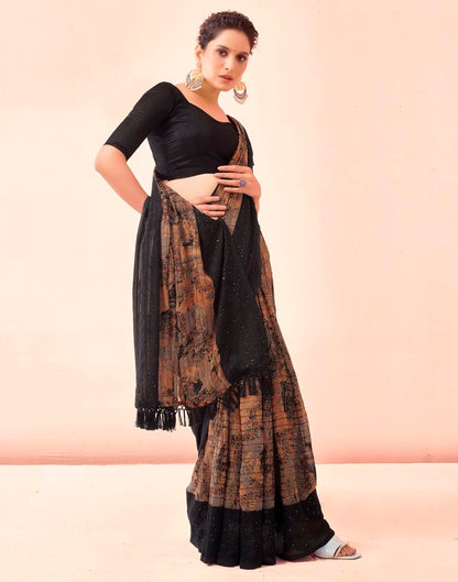 Black Printed Georgette Saree