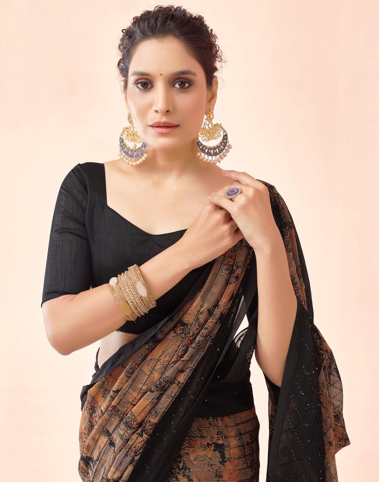 Black Printed Georgette Saree