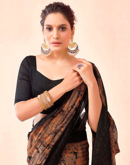 Black Printed Georgette Saree