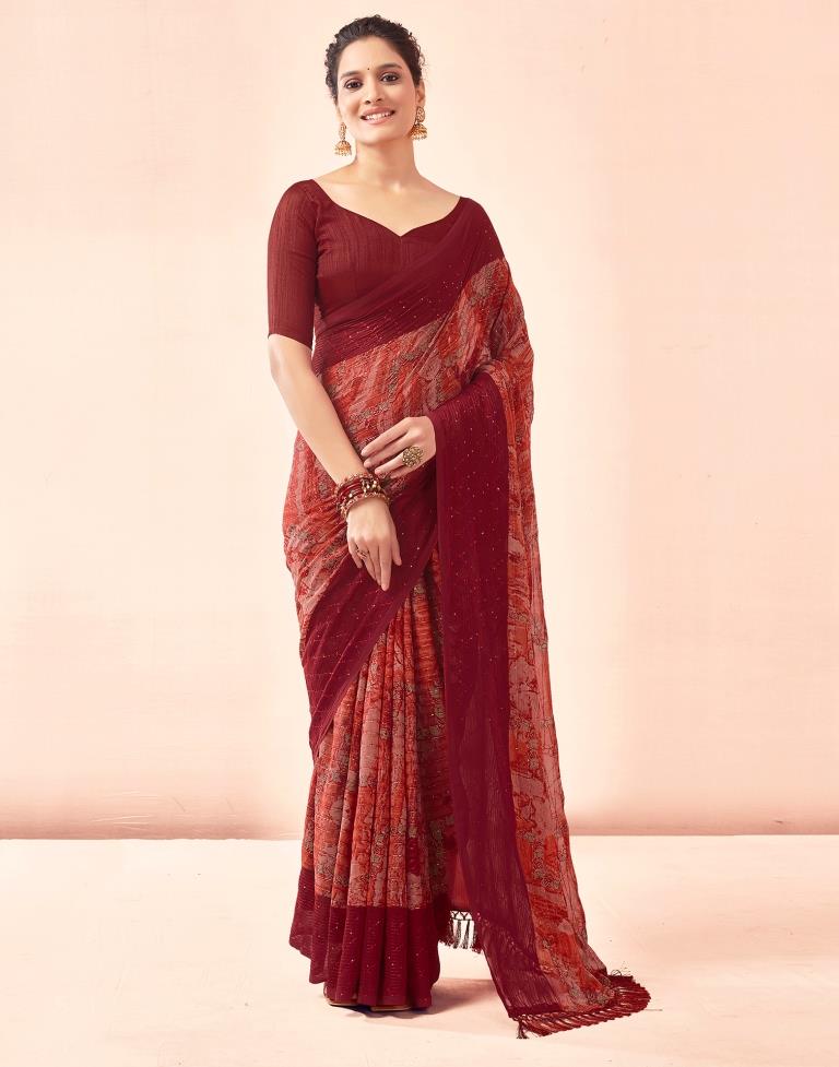 Maroon Printed Georgette Saree