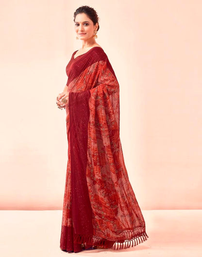 Maroon Printed Georgette Saree