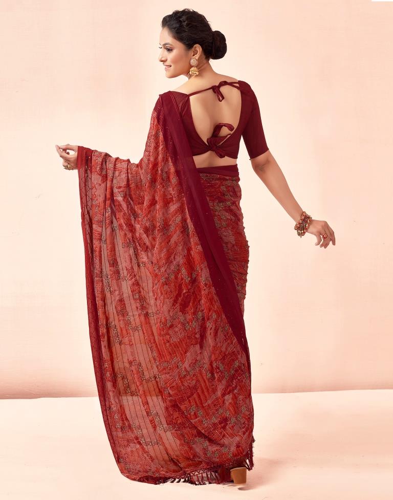 Maroon Printed Georgette Saree