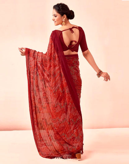 Maroon Printed Georgette Saree