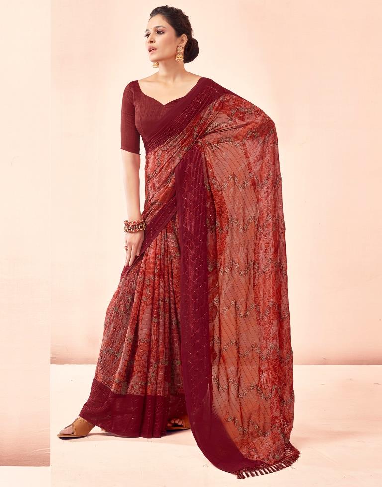 Maroon Printed Georgette Saree