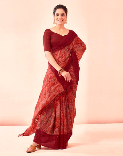 Maroon Printed Georgette Saree