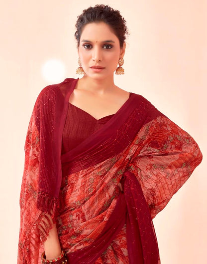 Maroon Printed Georgette Saree