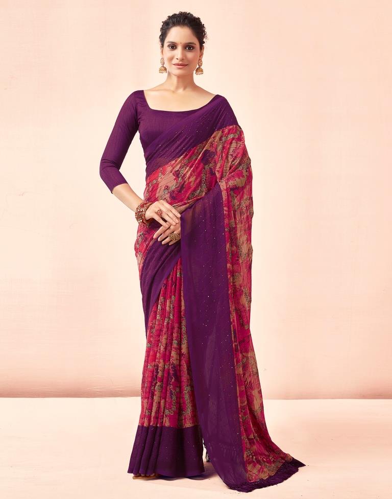 Deep Purple Printed Georgette Saree