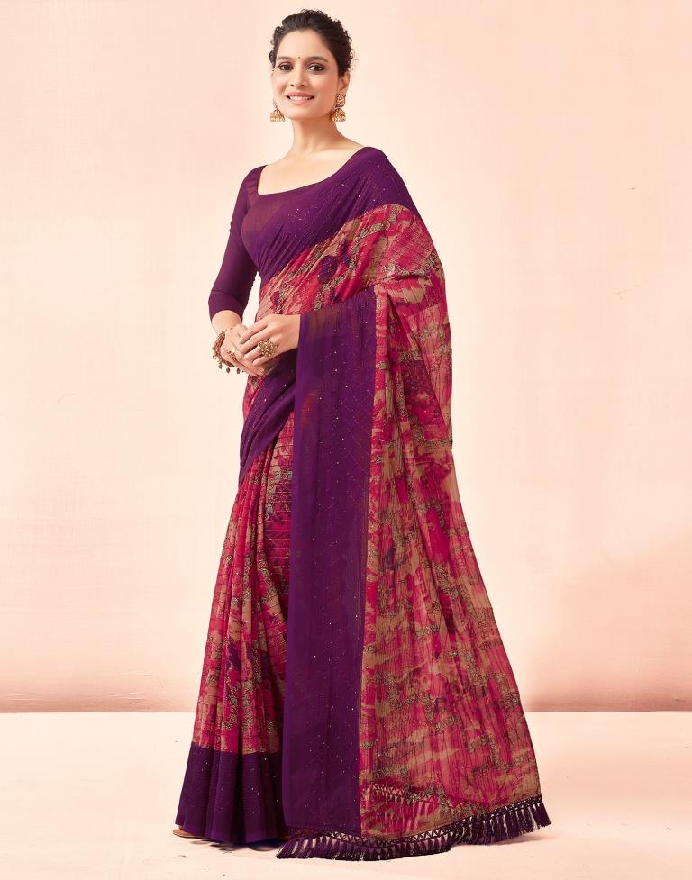 Deep Purple Printed Georgette Saree