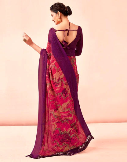 Deep Purple Printed Georgette Saree