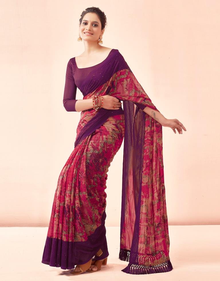 Deep Purple Printed Georgette Saree