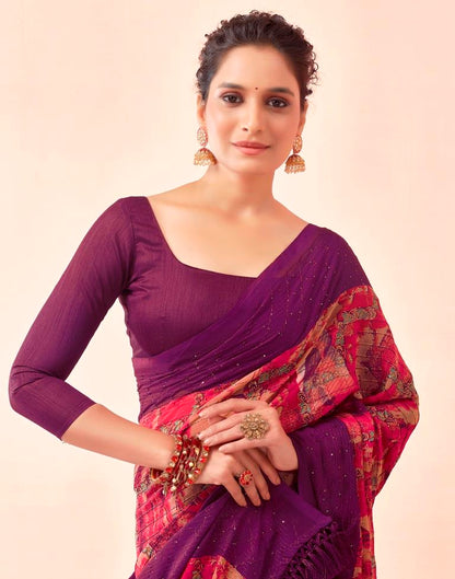 Deep Purple Printed Georgette Saree