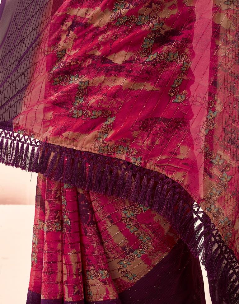 Deep Purple Printed Georgette Saree