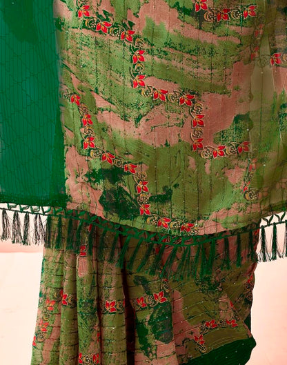 Dark Green Printed Georgette Saree