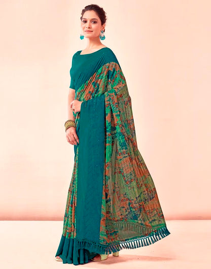 Rama Blue Printed Georgette Saree