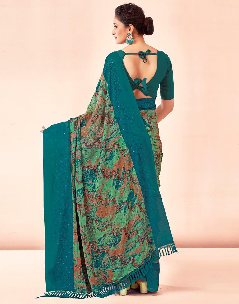 Rama Blue Printed Georgette Saree