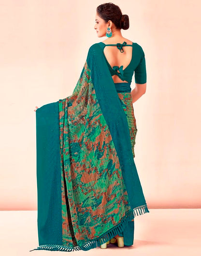 Rama Blue Printed Georgette Saree