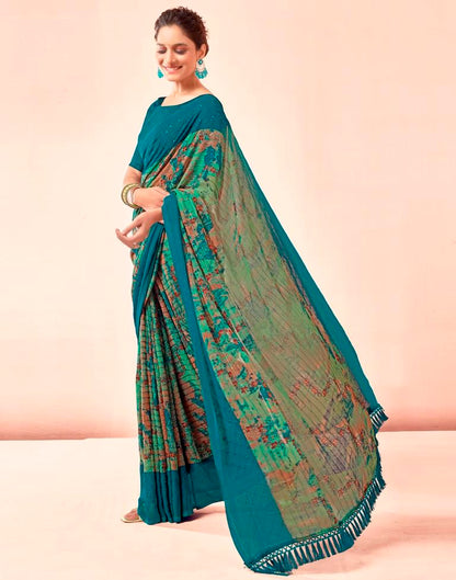 Rama Blue Printed Georgette Saree