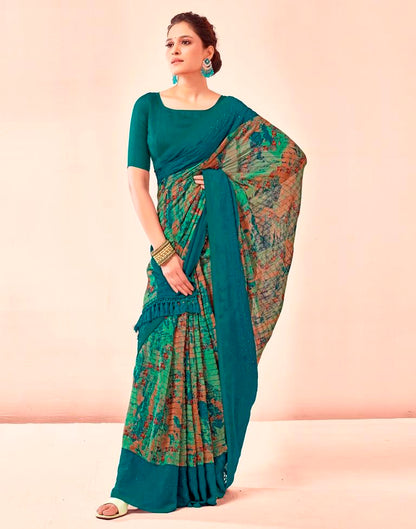 Rama Blue Printed Georgette Saree