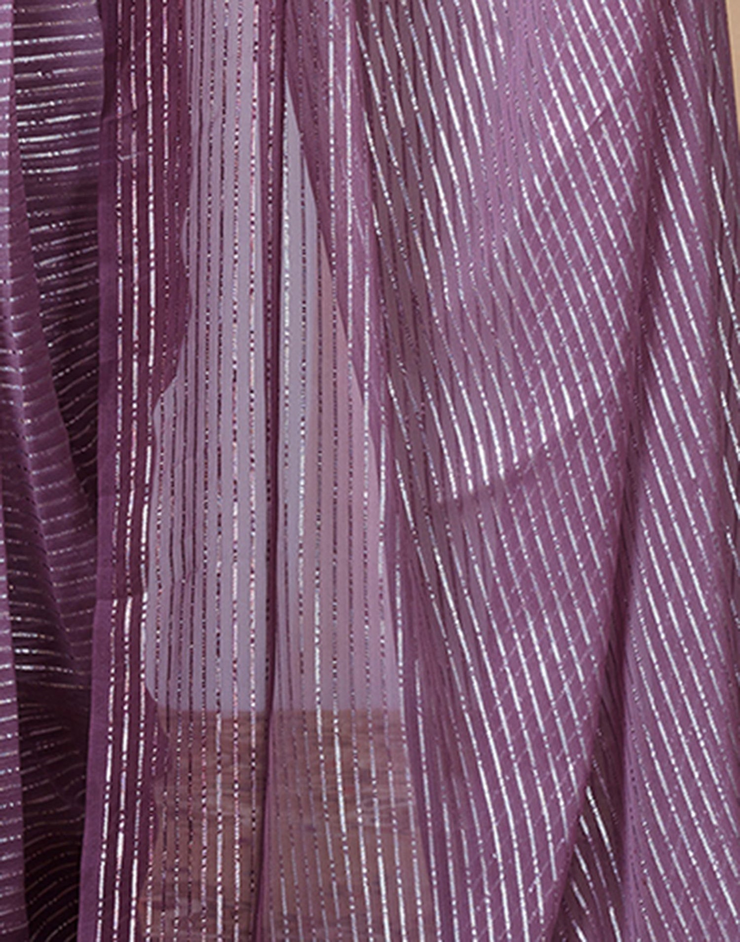 Ready to Wear Deep Purple Wovern Zari Strip Georgette Saree