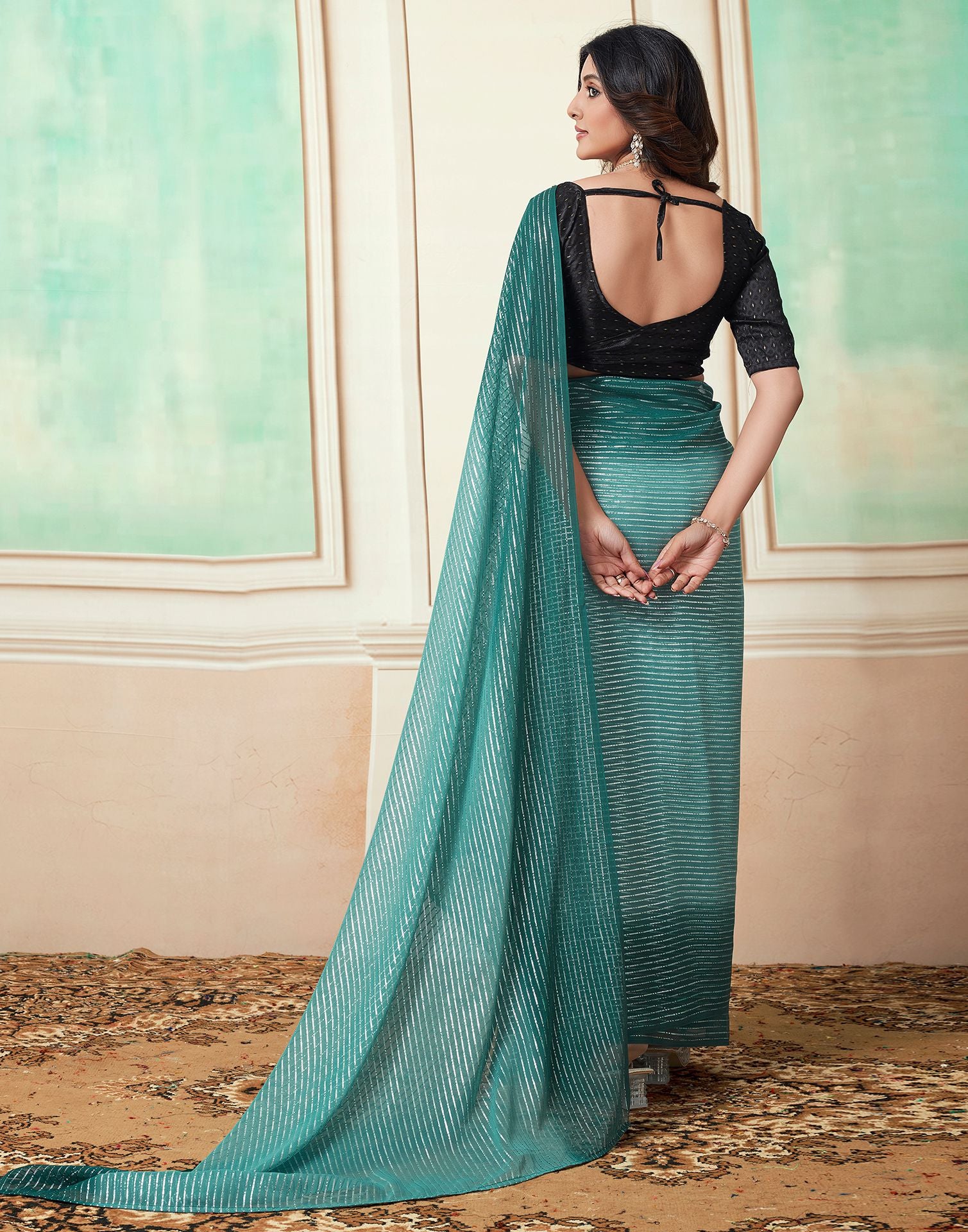 Ready to Wear Rama Wovern Zari Strip Georgette Saree