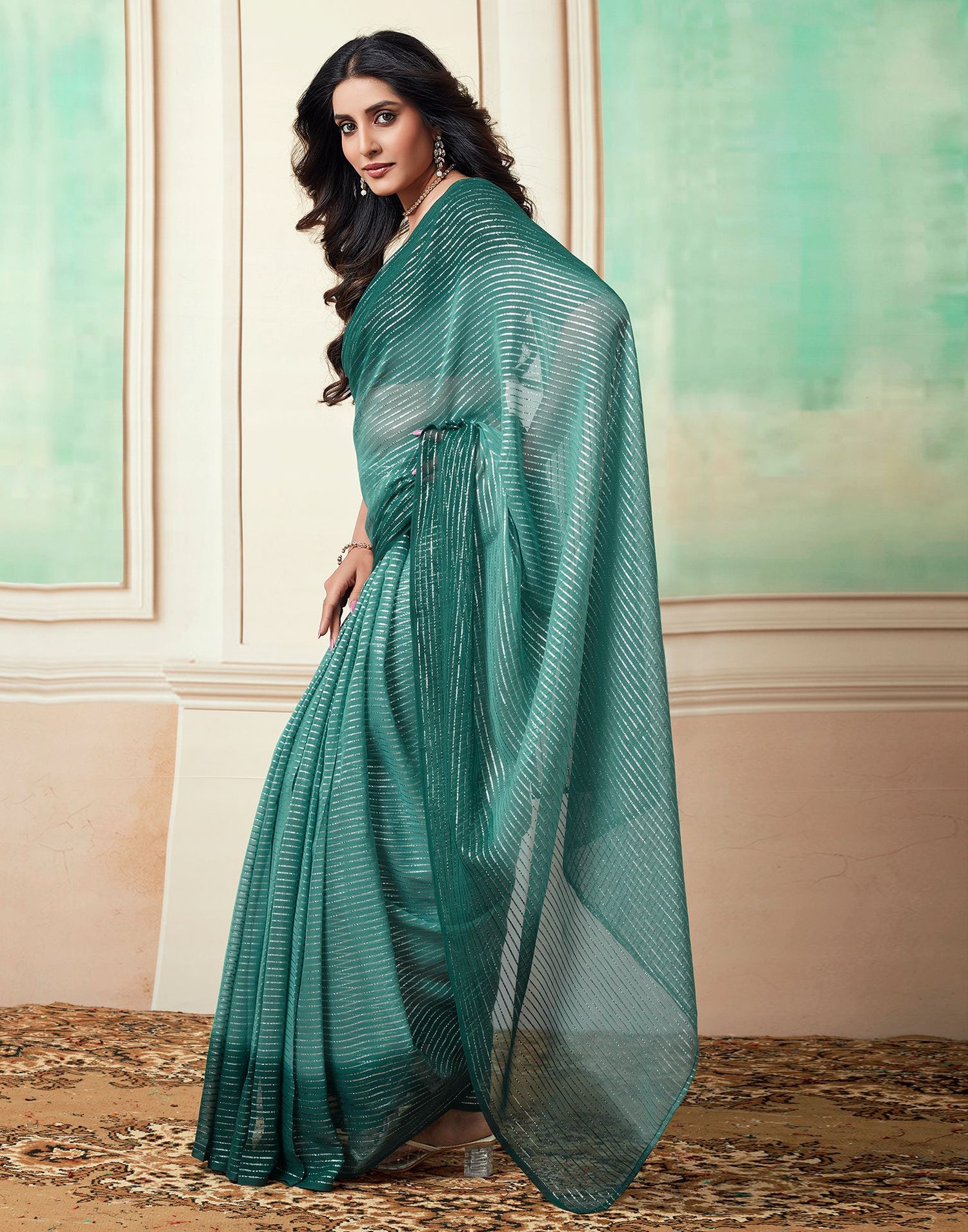 Ready to Wear Rama Wovern Zari Strip Georgette Saree