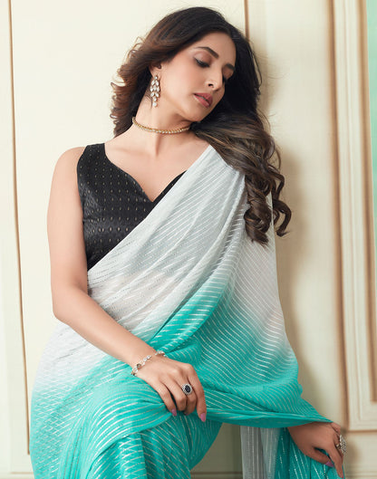 Ready to Wear Turquoise Wovern Zari Strip Georgette Saree