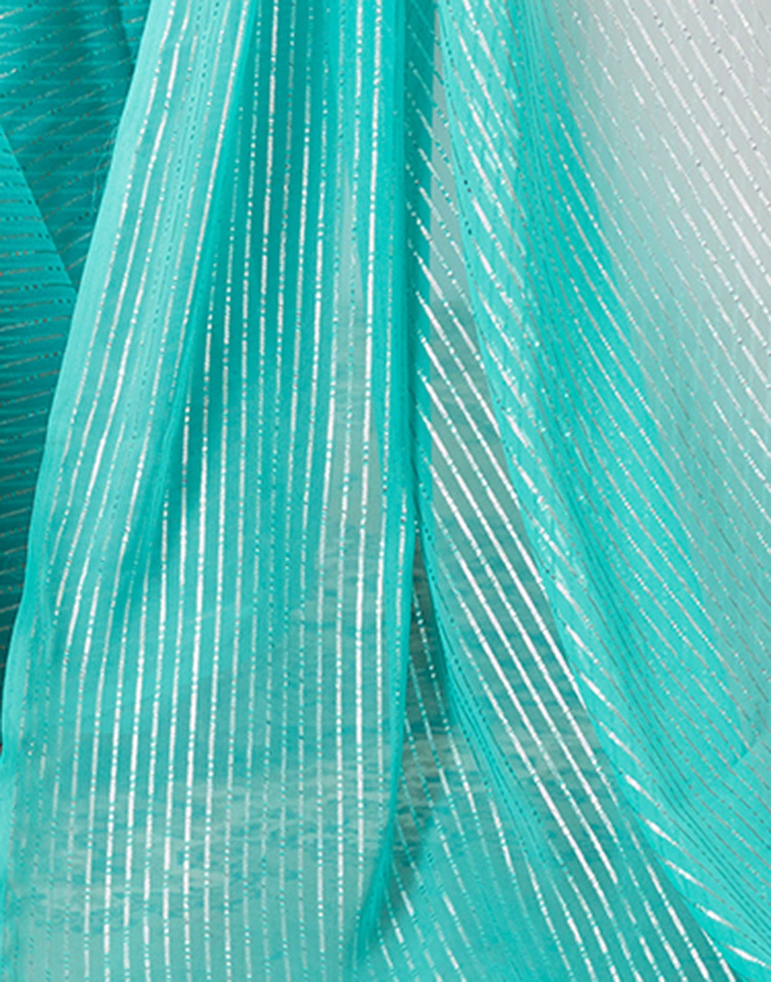 Ready to Wear Turquoise Wovern Zari Strip Georgette Saree