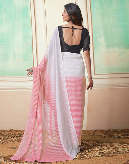 Ready to Wear Pink Wovern Zari Strip Georgette Saree