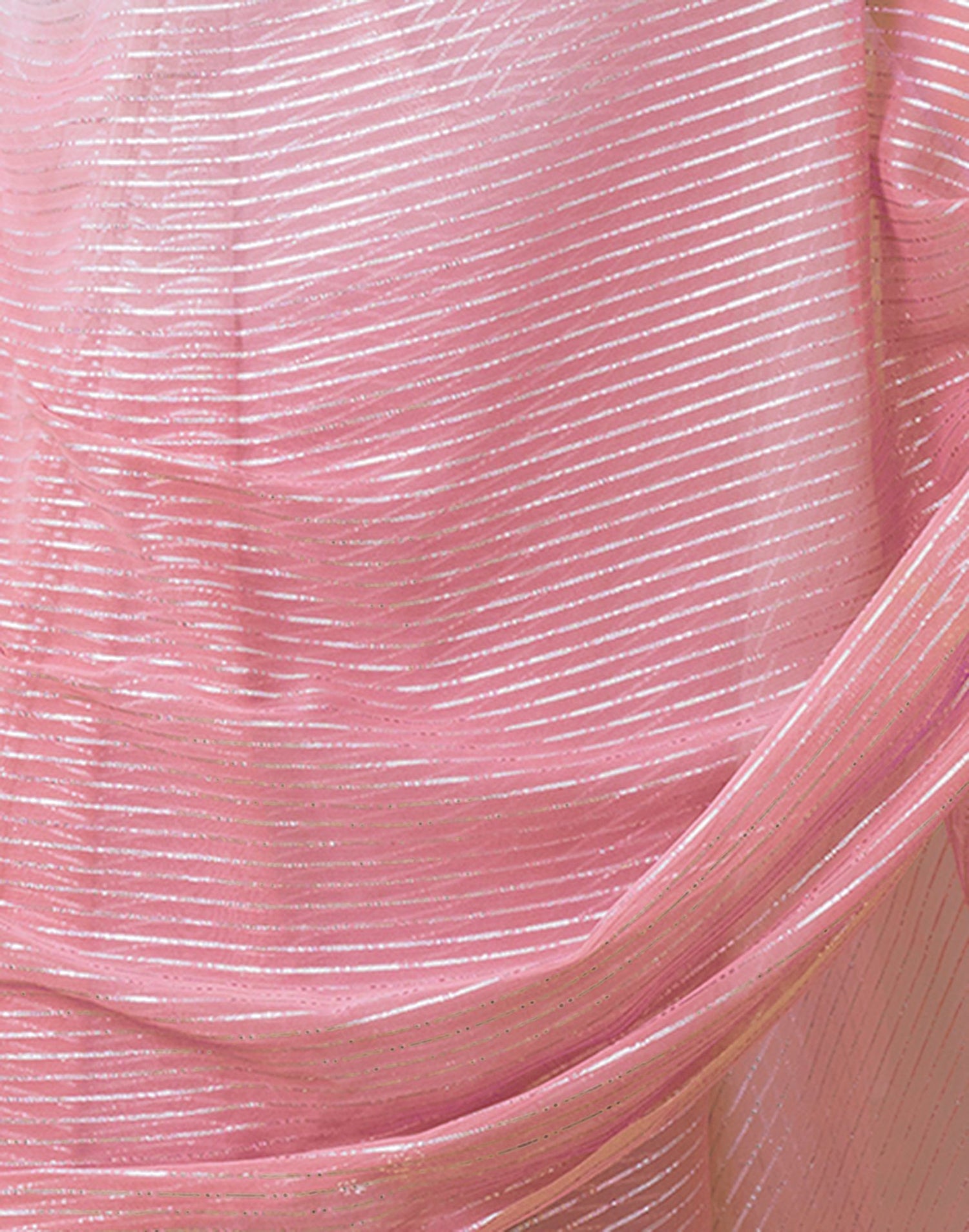 Ready to Wear Pink Wovern Zari Strip Georgette Saree